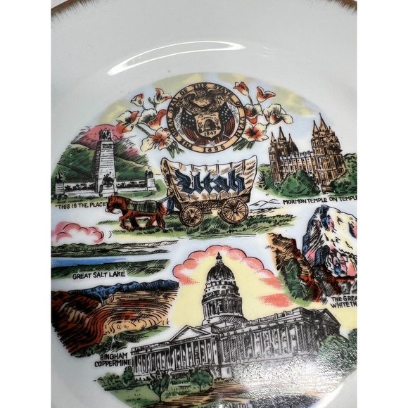 Norcrest Utah Gold Edged State Plate  11" Diameter White, Gold   China - Picture 3 of 16